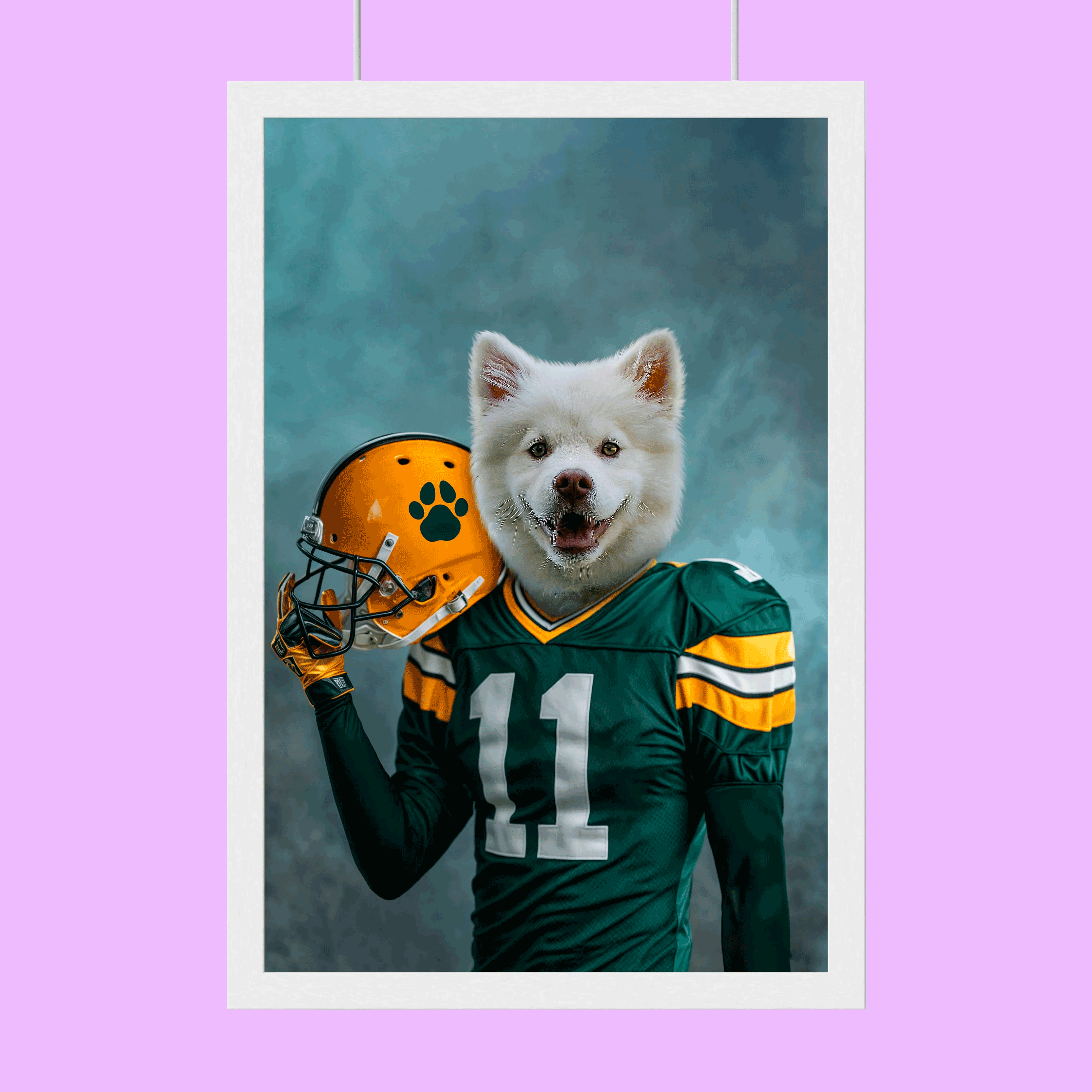 Football Star Samoyed Custom Pet Portrait | Personalized Pet Football Art